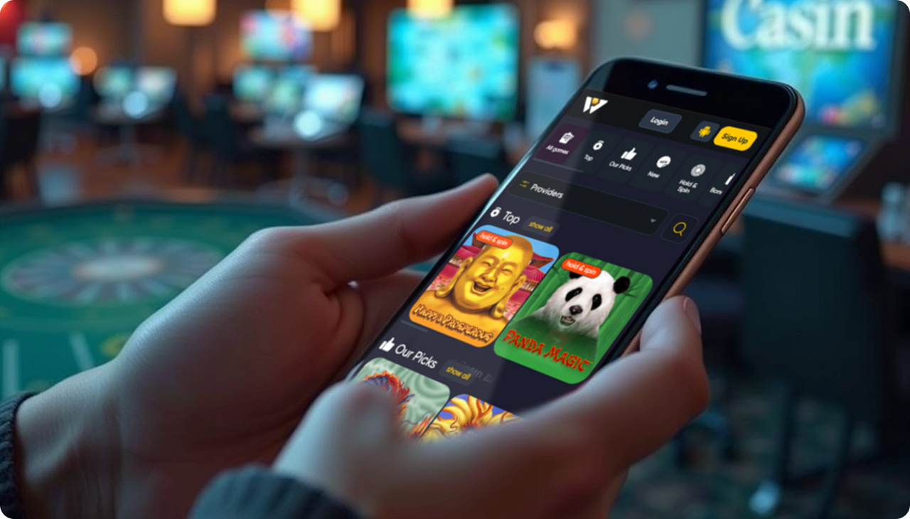 Smartphone displaying an online casino interface