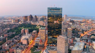 Aerial view of a major Pennsylvania city highlighting urban development and economic activity